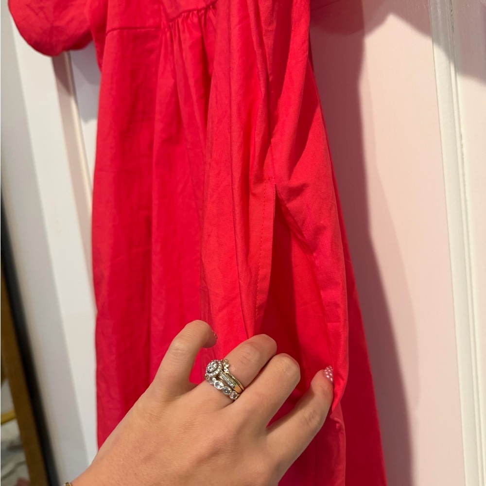 Draper James Vibrant Red Puff Sleeve Dress - Picture 2 of 5